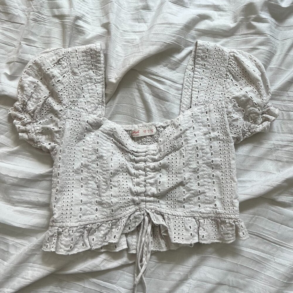 White Cropped Short Sleeve Blouse